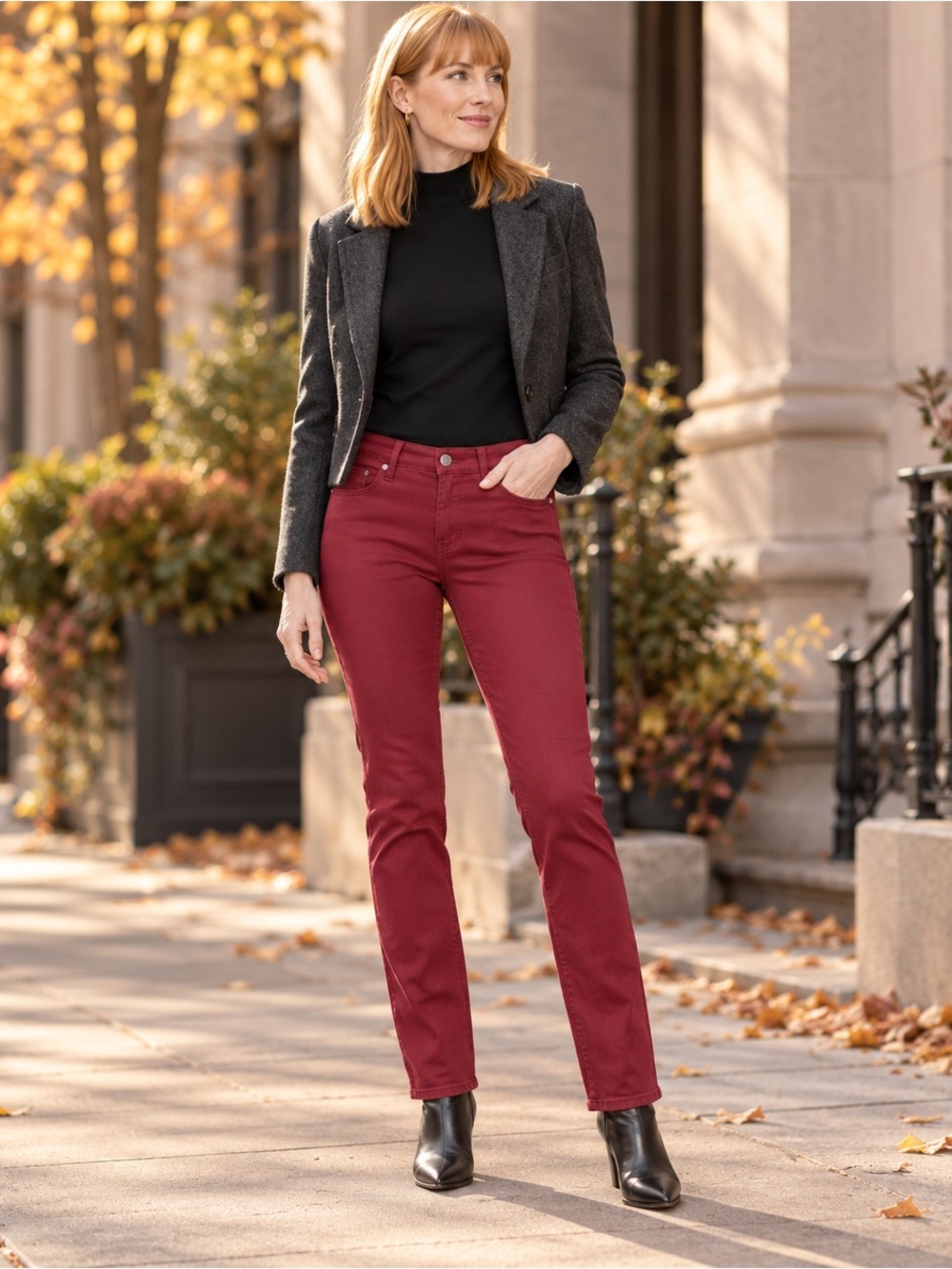 7 For All Mankind Straight-Leg Jeans in Wine Red